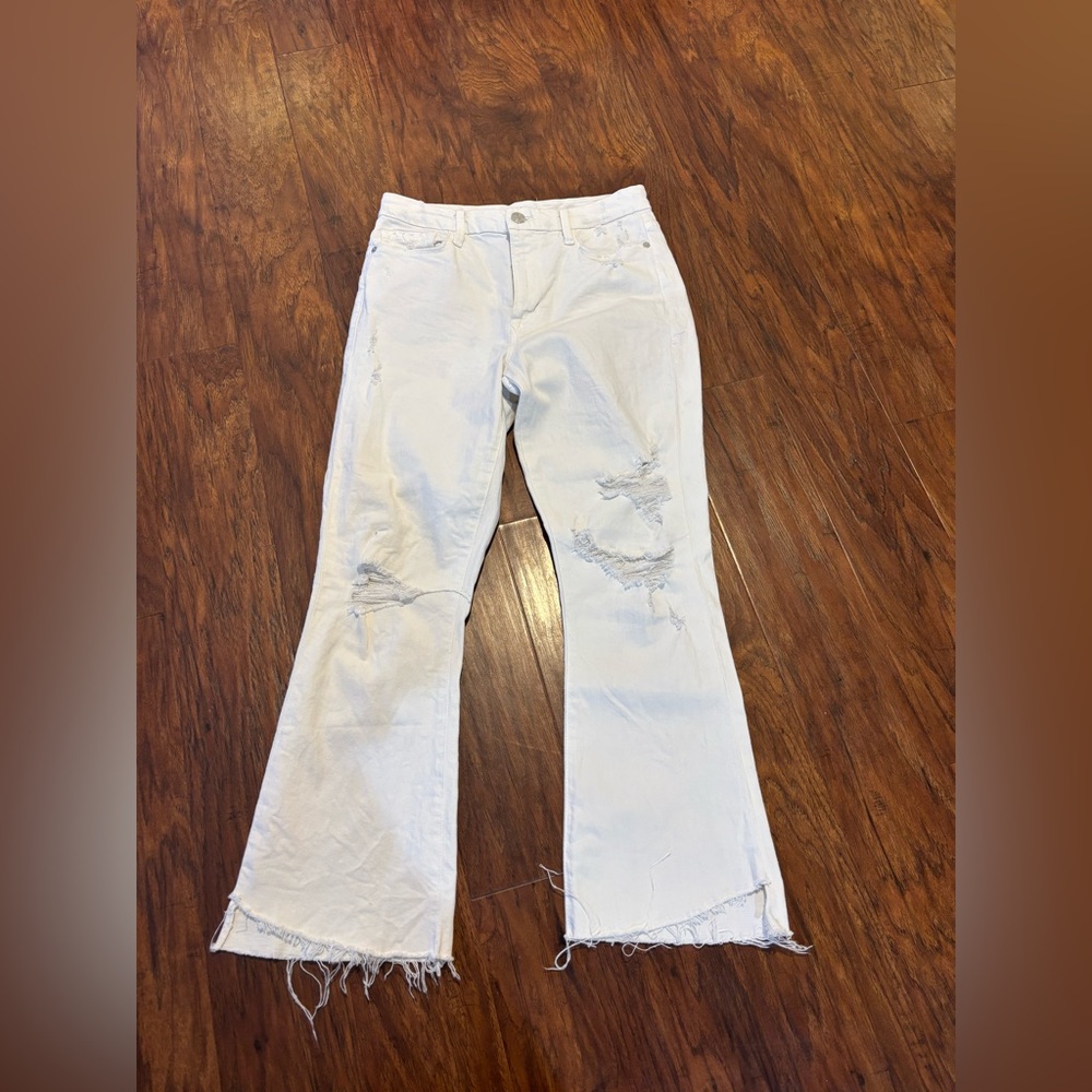 Frame Le Super High Crop Mini Boot Cascade Hem White Distressed Jean - Picture 2 of 4